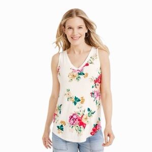 Maurices 24/7 Mara Floral V Neck Tank Top Soft Stretchy Blouse Women’s MEDIUM